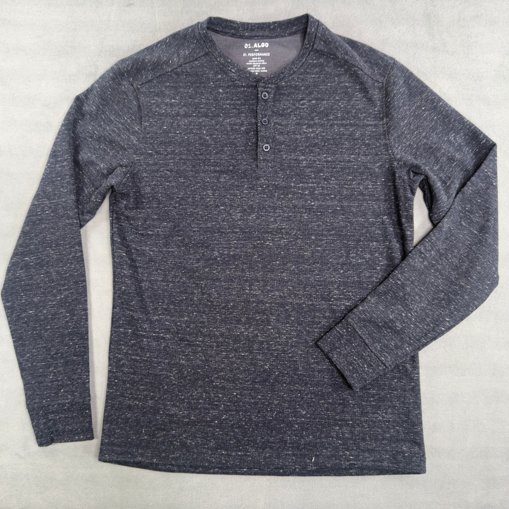 01.Algo Performance Mens Long Sleeve Henley Shirt Gray Space Dye Medium